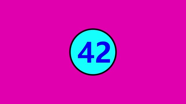 Turquoise circle with number forty two appears on pink background, animation.