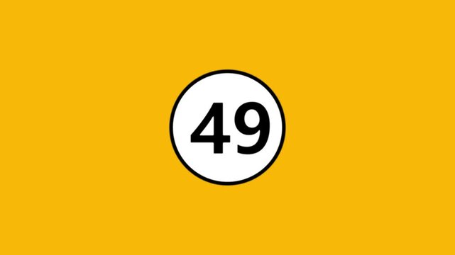 A motion graphic of a white circle with a black outline changes to reveal the number forty-nine.