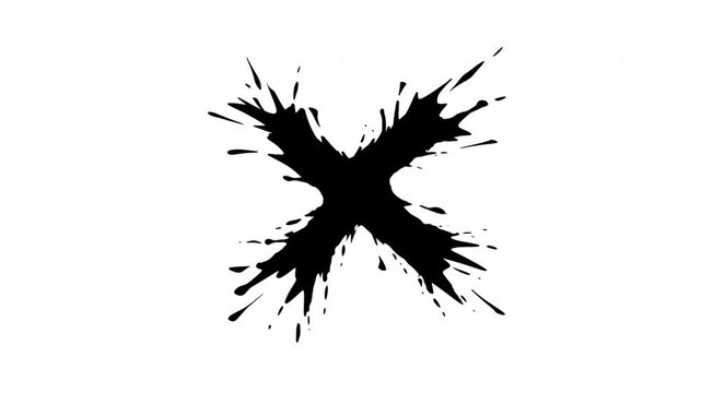 Splash ink drop animated with cross mark unique , three color include, alpha channel and transparent only 4k. Perfect to  crossed line  and x letter  