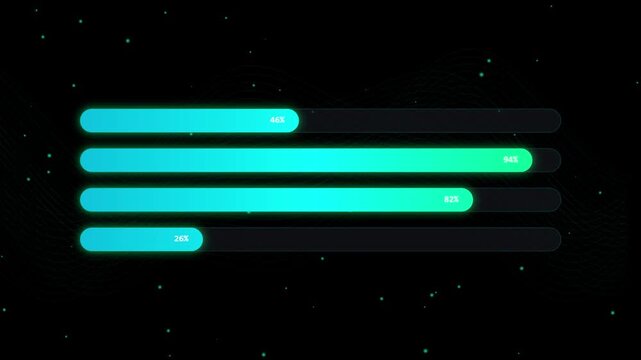 Dynamic neon loading bar infographic with fluctuating percentage data for tech and ui interfaces