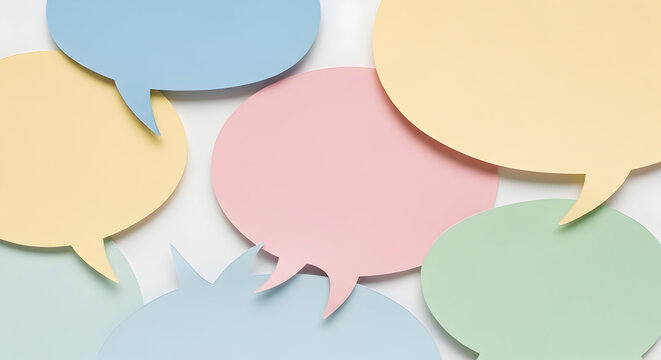Colorful Speech Bubbles Overlapping on Light Background Creating a Playful Atmosphere for Communication and Expression of Ideas and Thoughts