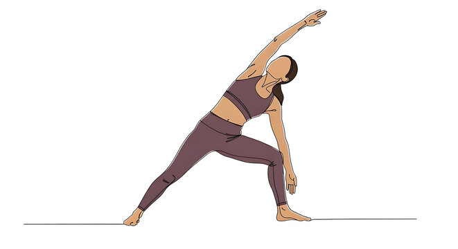 Yoga Fitness Woman Practicing Extended Side Angle Pose Stretching for a Healthy Lifestyle and Wellness Line Art Illustration