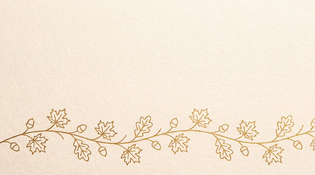Gold Line Art Autumn Leaf Branch Divider Band with Copy Space
