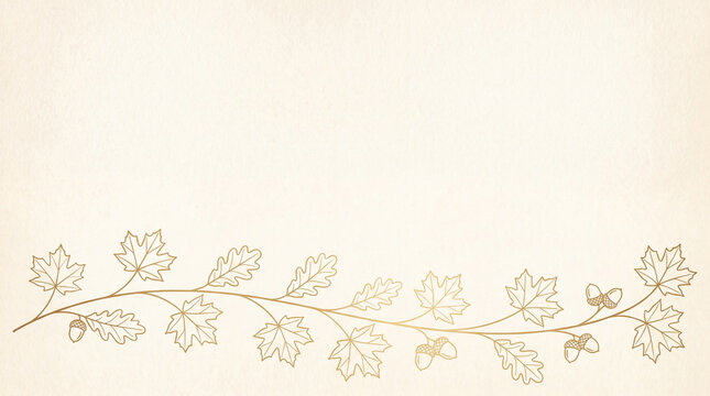 Gold Line Art Autumn Leaf Branch Divider Band with Copy Space