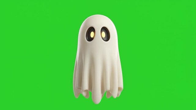 Cute 3D animated ghost blinking on chroma key green screen