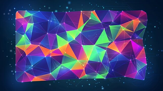 Abstract Geometric Low Poly Digital Mesh ComposedConnected Triangular Polygons On A Vibrant Colorful Backdrop Representing Modern High Tech Computer Graphics And Virtual Network Systems flag