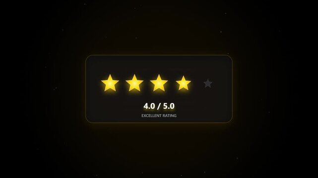 Abstract Star Rating User Interface Loop Seamless Motion Graphic Featuring Glowing Golden Stars and Excellent Rating Text on Dark Background