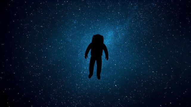 Astronaut Silhouette Floating Through Starry Blue Galaxy Space, Evoking Wonder and Exploration
