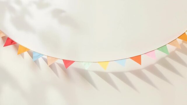 Colorful Paper Bunting and Party Decoration Across Bright Wall with Festive Backdrop