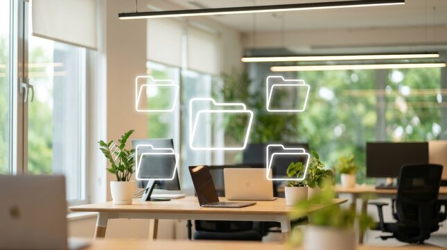 Contemporary graphic visual art showcasing Office workspace with document f designed for commercial marketing backdrop
