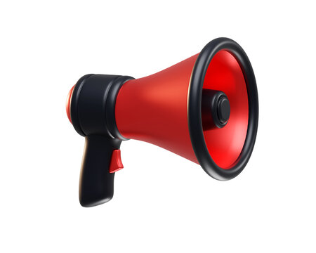 Bright red Megaphone with a black handle isolated on background. Sale icon for announcements, events, promotions, Black Friday.
