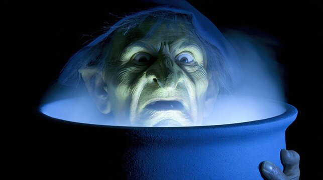 Witchcraft, diabolism. Enchanted hag put themselves in a cauldron. Cursed crone