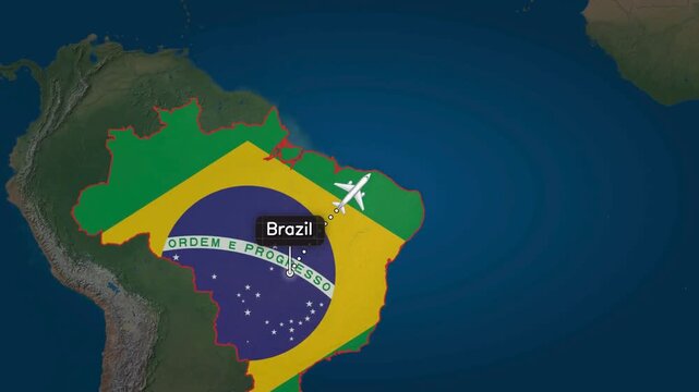 Flight from the Brazil to Bahrain, accompanied by a map of the country and the flag.