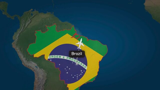 Flight from the Brazil to Denmark, accompanied by a map of the country and the flag.