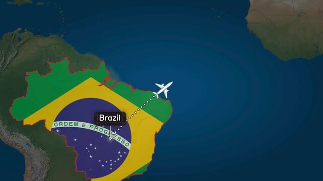 Flight from the Brazil to Hong Kong, accompanied by a map of the country and the flag.