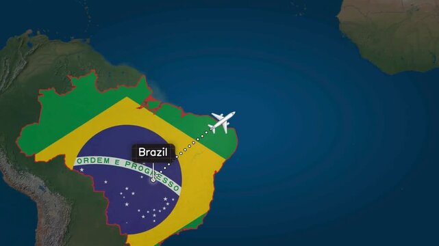 Flight from the Brazil to Thailand, accompanied by a map of the country and the flag.