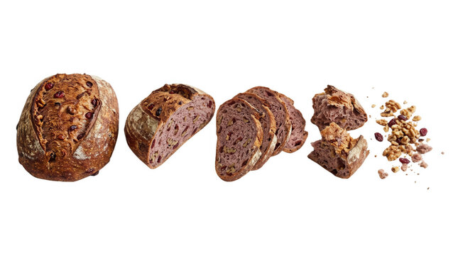 Artisan Bread with Nuts and Fruits, featuring sliced bread, walnut bread, fruit bread, bakery, baking, homemade, fresh bread, whole grain, rustic bread