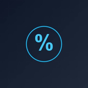 Blue percentage sign icon inside a circle against a dark background.