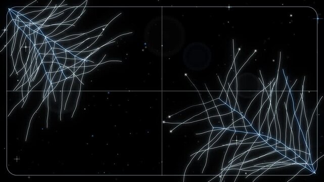 Seamless loop of glowing frost crystals growing and fading on a window pane, ice pattern spreading from the corners, icy blue and white glow on black, winter background, 4K