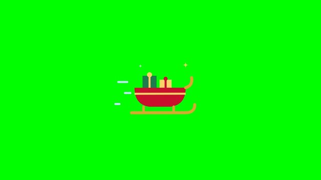 Multiple christmas sleighs with gifts on green screen