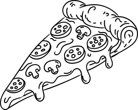 Hand drawn pizza slice doodle vector illustration icon