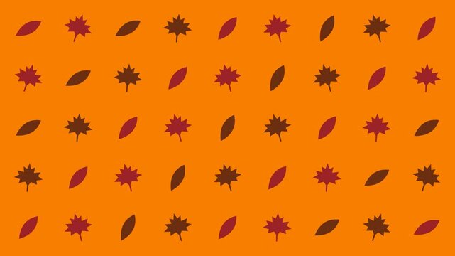 Seamless autumn leaf pattern with swaying leaves on orange background, Thanksgiving seamless loop flat animation