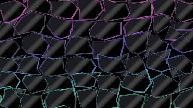 Abstract Geometric Glass Shards Pattern With Vibrant Gradient Neon Light Reflections On Dark Surface