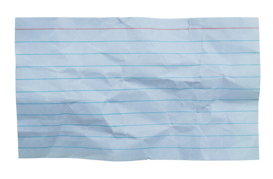 Blue blank wrinkled index card isolated on white