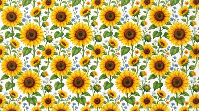 Seamless pattern of vibrant yellow sunflowers