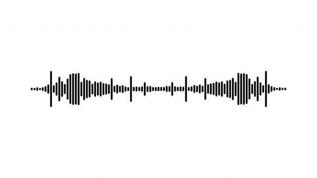 Minimalist black line audio wave, digital music frequency equalizer overlay, animated music waveform visualization, abstract frequency pulse line, modern spectrum visualizer on white background