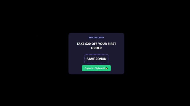 Instant Coupon Copy Code Card UI Motion Graphic for E-Commerce Store