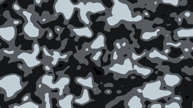 Seamless animated military camouflage pattern in shades of grey and black