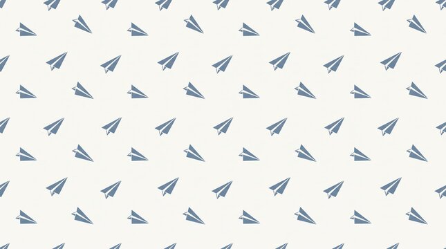 Seamless pattern with blue paper airplanes on a white background