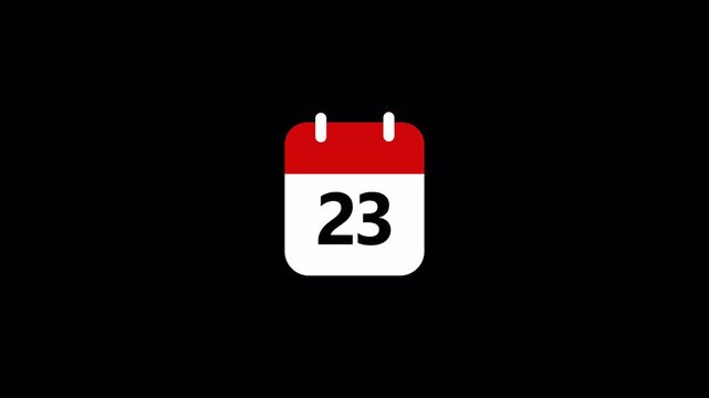 Calendar icon - day 23 animation with transparent background. calendar with date concept. Calendar Animation month calendar icon Animation concept