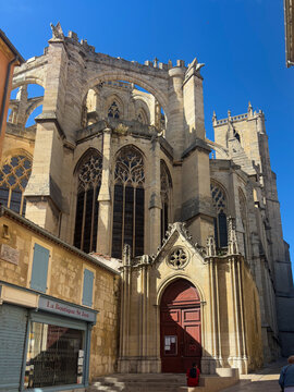 Side Street View of Narbonne Cathedral Walls, France