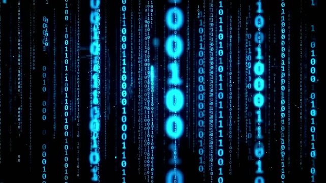Blue Binary Code Matrix Rain Motion Graphics Video Background