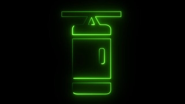 An abstract, glowing green neon sign or animation of a punching bag hanging from a bracket against a dark black background.