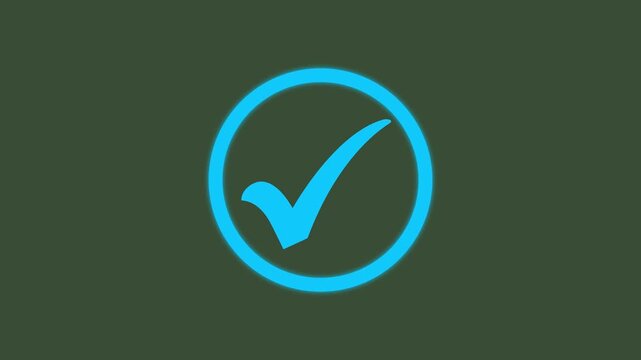Glowing blue checkmark animation on dark background, for ui ux, and success concepts, tick approved
