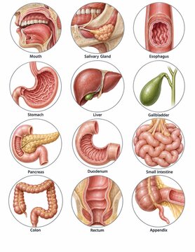 Labeled Digestive System Anatomy Medical Emblems