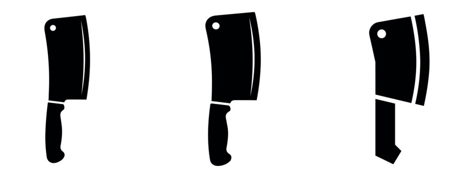 Heavy Duty Meat Cleaver Silhouette Icons Set