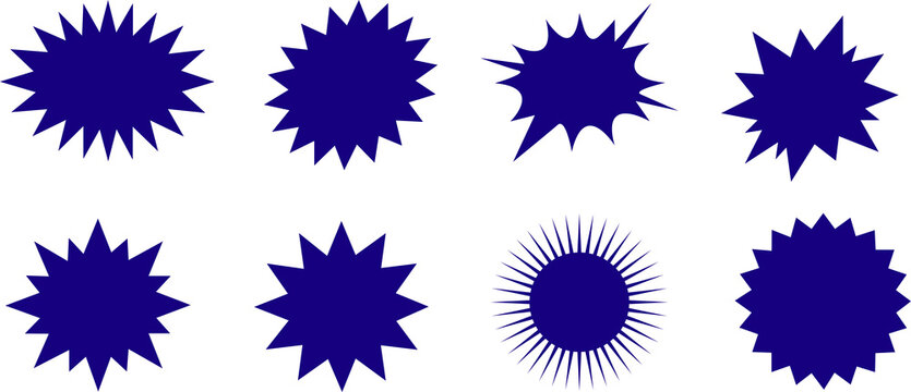Set of blue starburst shape badges for sales and discount labels