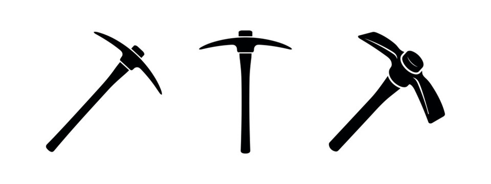 Pickaxe icon set. Mining and construction tool symbol. Heavy duty work equipment vector illustration.