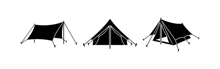 Classic camping tent vector icons set. Traditional outdoor shelter and camping equipment symbols. © Lili