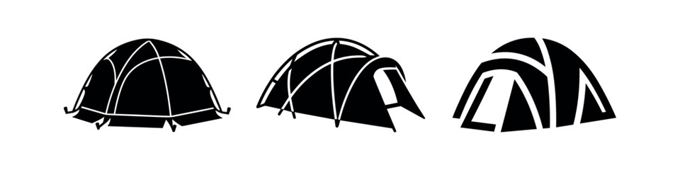 Contemporary dome tent vector icons set. Outdoor shelter for modern camping and adventure. © Lili