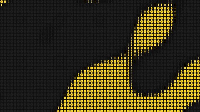 Flip dot board turning yellow and black discs in moving organic shapes