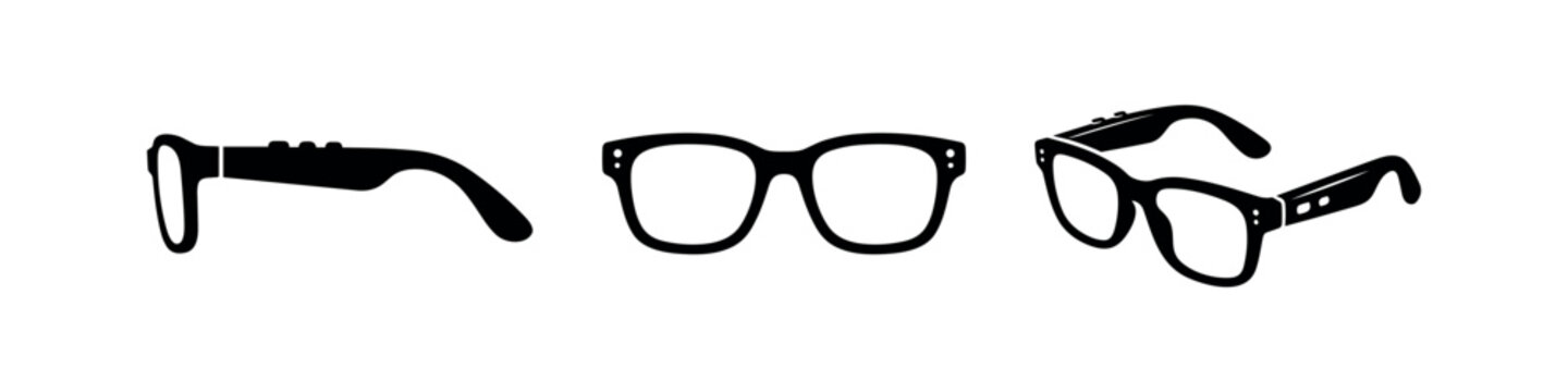 Three styles of black silhouette eyeglasses on white background.