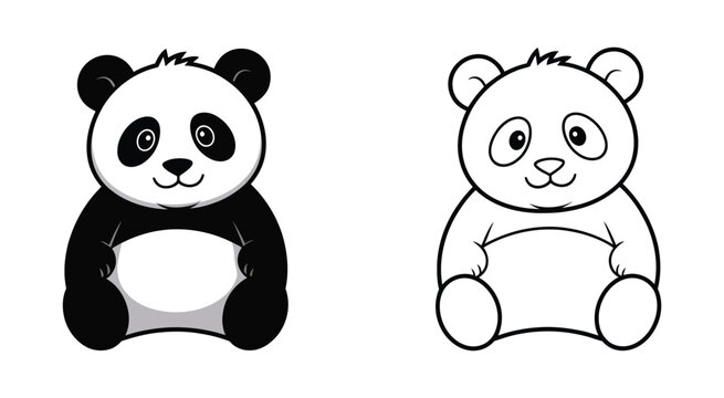 Cute panda vector icons black and white cartoon bear illustrations adorable animal graphics   