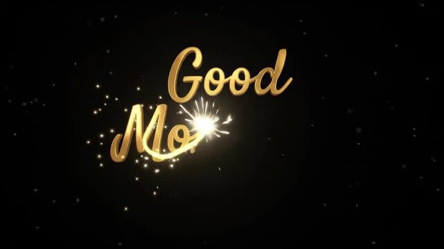 Good Morning Text Animation in gold color on black background
