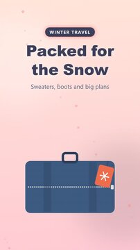 Winter clothes flying into an open suitcase, packing animation seamless loop