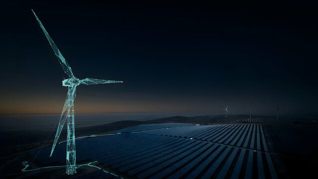 Wind Turbine Renewable Energy Futuristic Digital Art